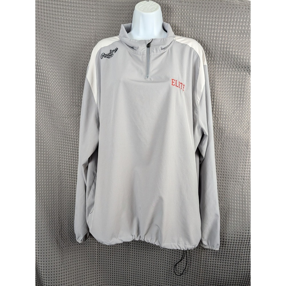 Rawlings Elite Pullover Jacket Mens XL Gray Quarter Zip Baseball Athletic Light‎